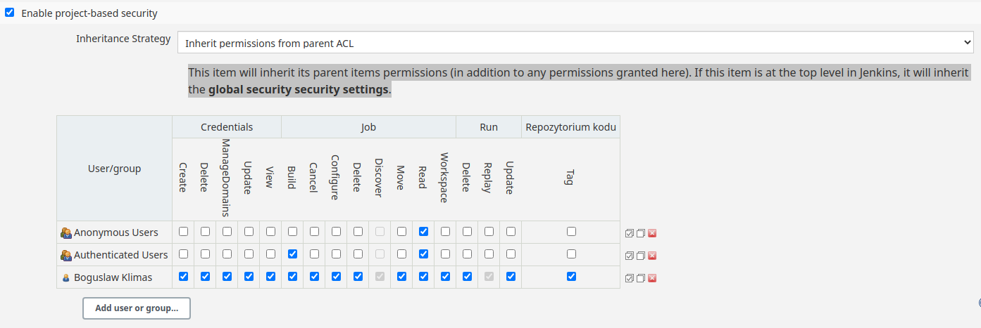 Project Matrix configuration